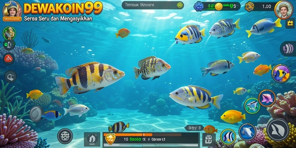 Tampilan gameplay seru dalam DEWAKOIN99 saat menembak ikan.