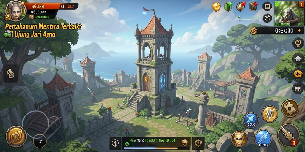 Gameplay menara pertahanan yang seru dan strategis dalam GG288.