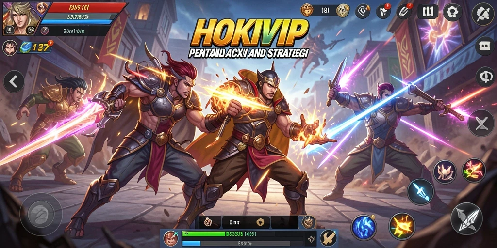 Tampilan aksi mendebarkan HOKIVIP dengan karakter bertarung di arena.