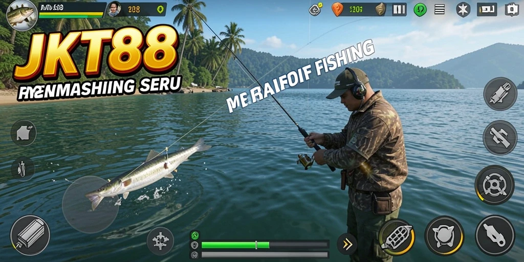 Gameplay JKT88 menampilkan aksi memancing yang mendebarkan dan pemandangan laut yang indah.