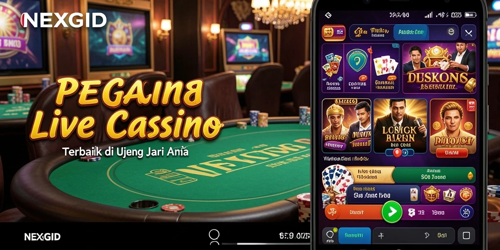 Screenshot gameplay NEXGID menampilkan dealer langsung dan suasana kasino nyata.