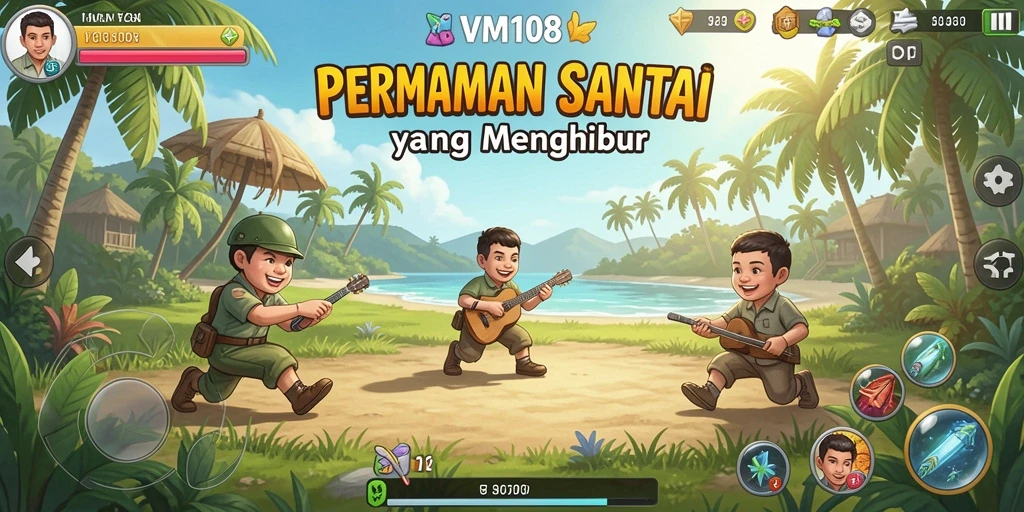 Screenshot gameplay VM108 yang penuh warna dan menghibur.